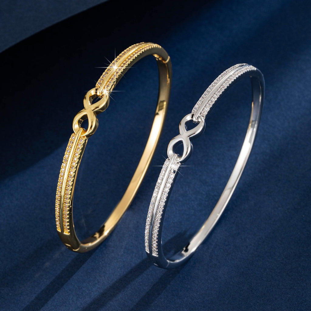 Bracelet jonc Promesse, symbole de l'infini en double rang de zircons