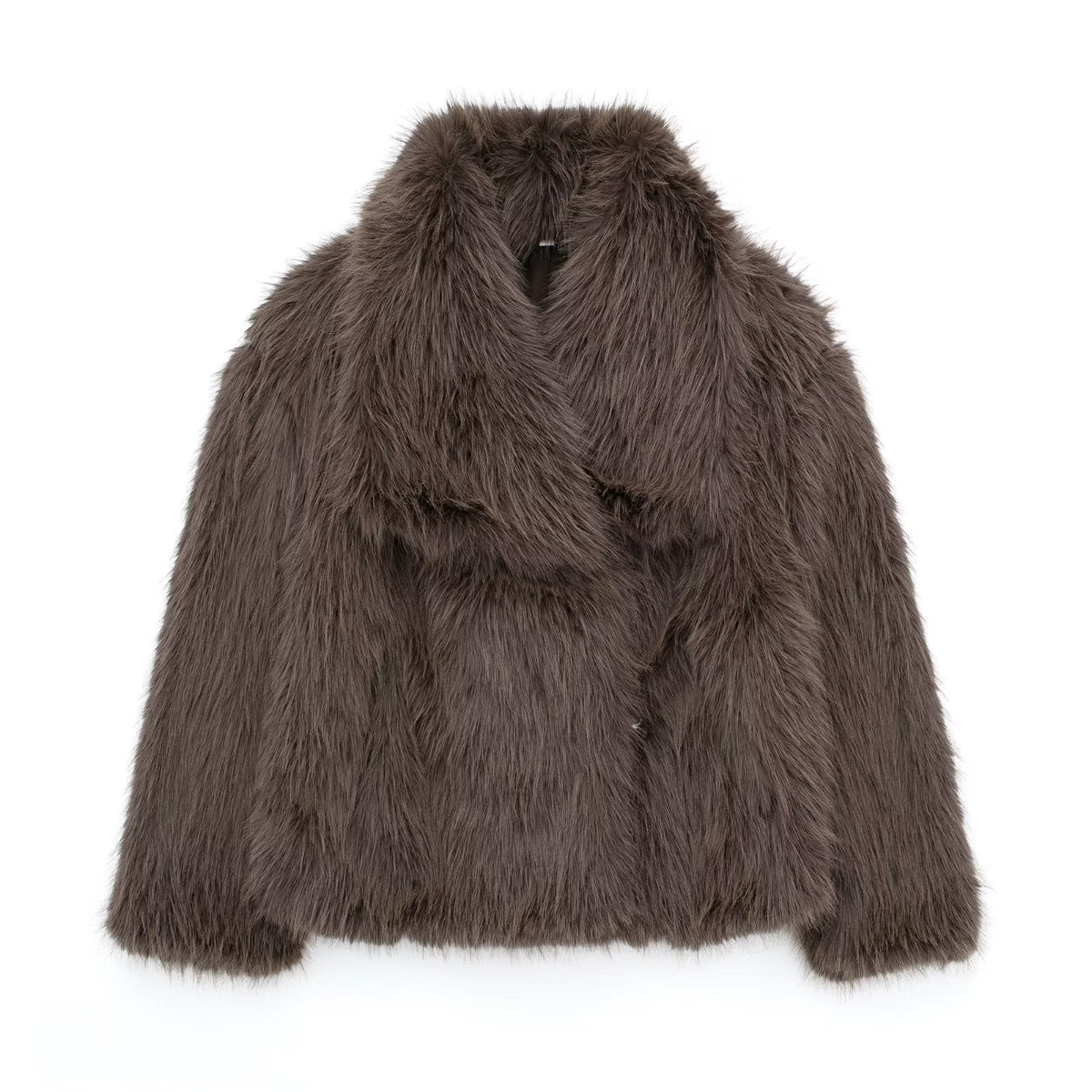 Veste en fausse fourrure gris clair, vue de face