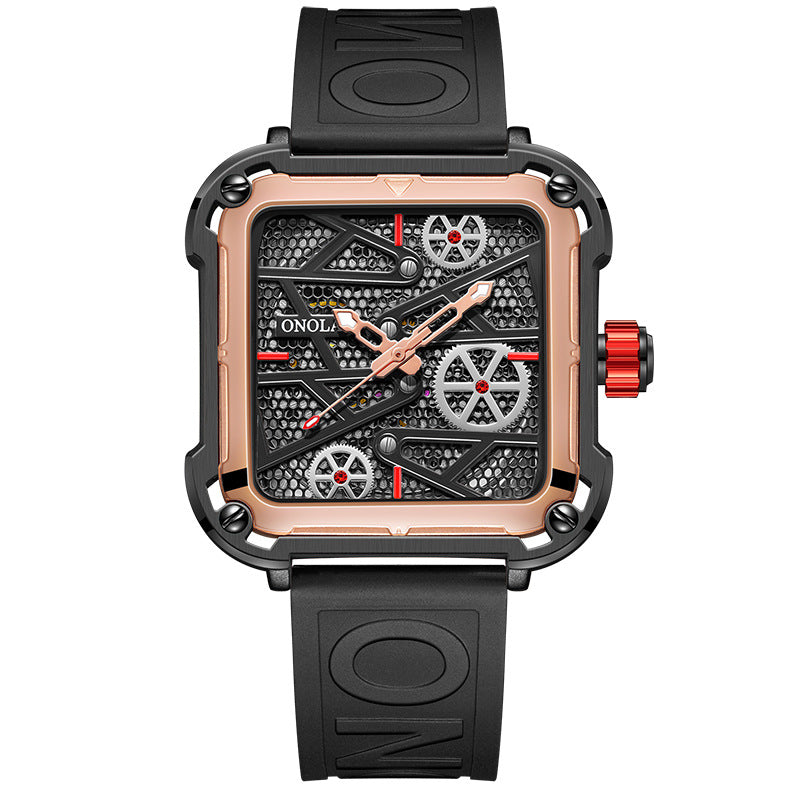 Montre homme Anatomie noir et rouge, mouvement mécanique automatique