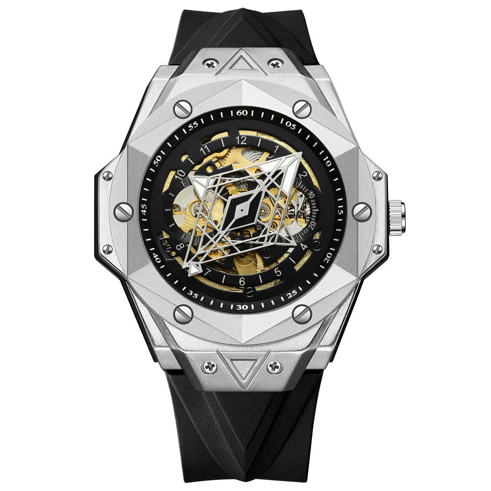 Montre Janus vue de dos, fond ajouré révélant le mouvement