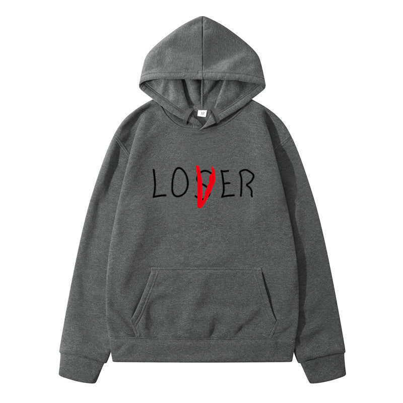 Sweat à capuche à imprimé lettrage, coloris gris foncé