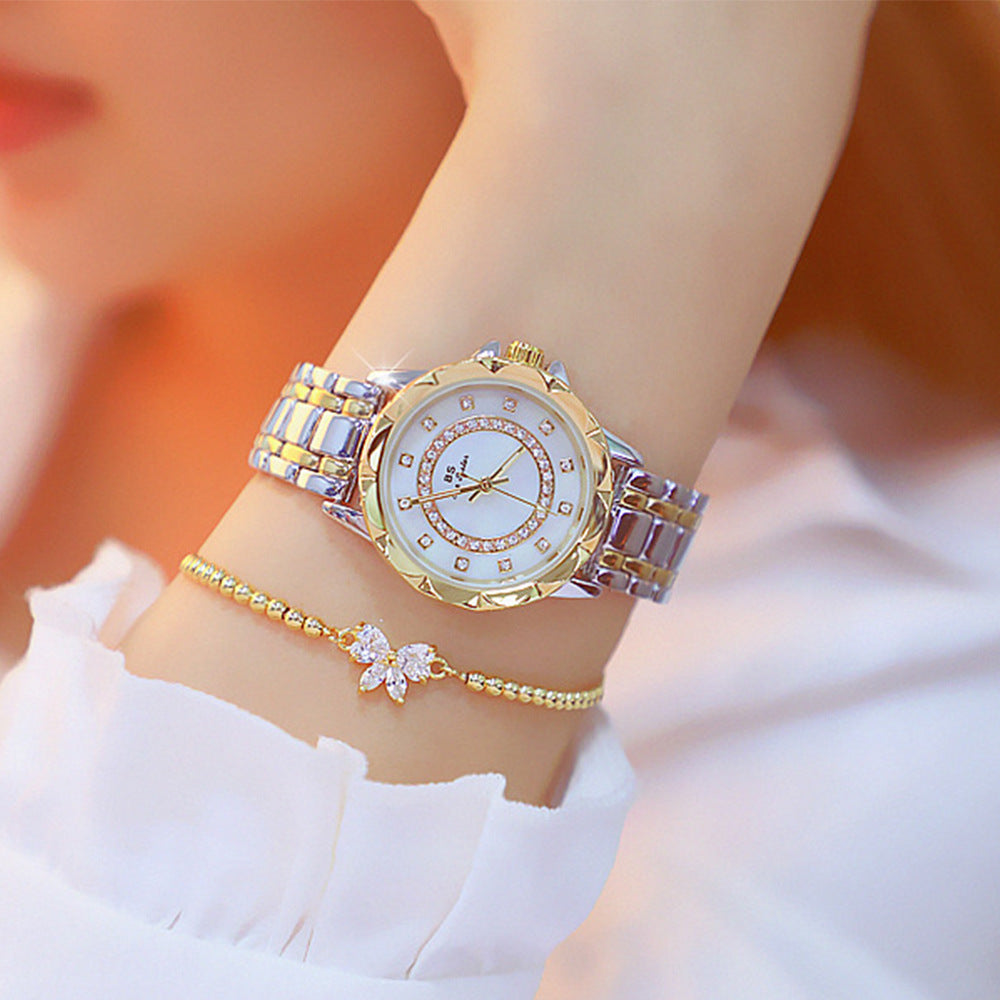 Montre femme Aurore dorée, boîtier rond élégant pour soirée