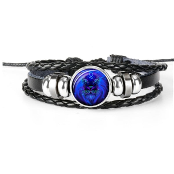 Cabochon constellation de la Balance sur bracelet en cuir tressé