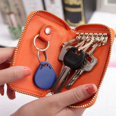 Étui en cuir porte-cartes et clés, format compact zippé