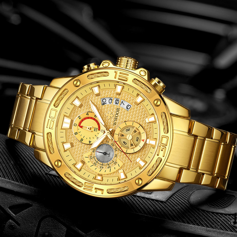 Montre homme Tempo coloris or rose, cadran lumineux et bracelet acier