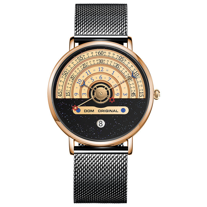 Montre quartz homme Sillage, design créatif cadran 24 heures, finition dorée