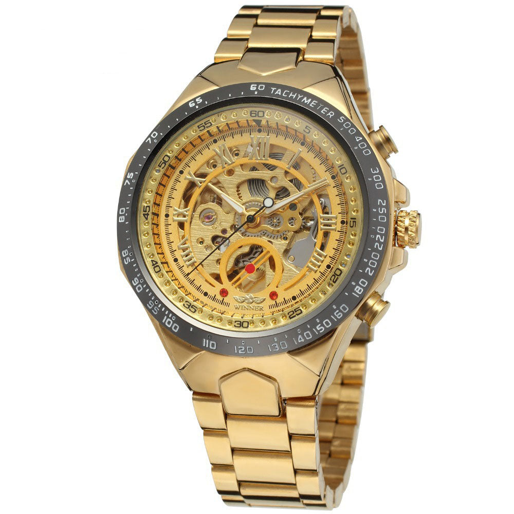 Montre automatique homme Rouage, cadran squelette ajouré, boîtier acier
