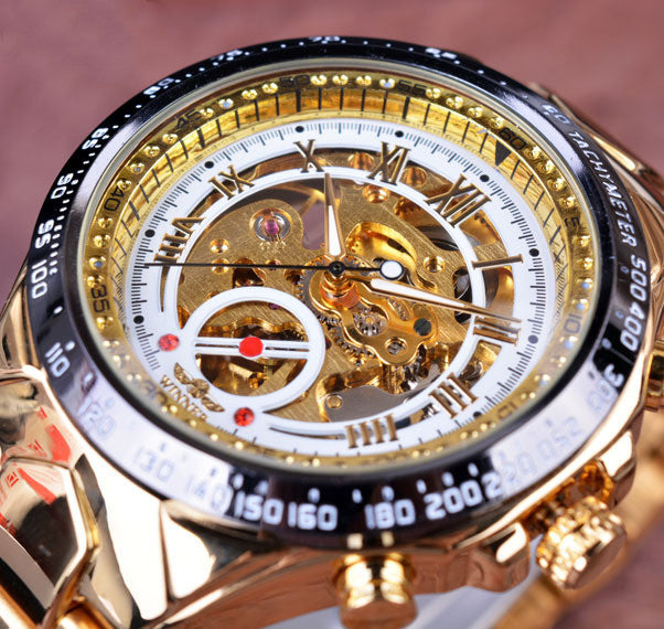 Montre automatique Rouage, finition acier détaillée