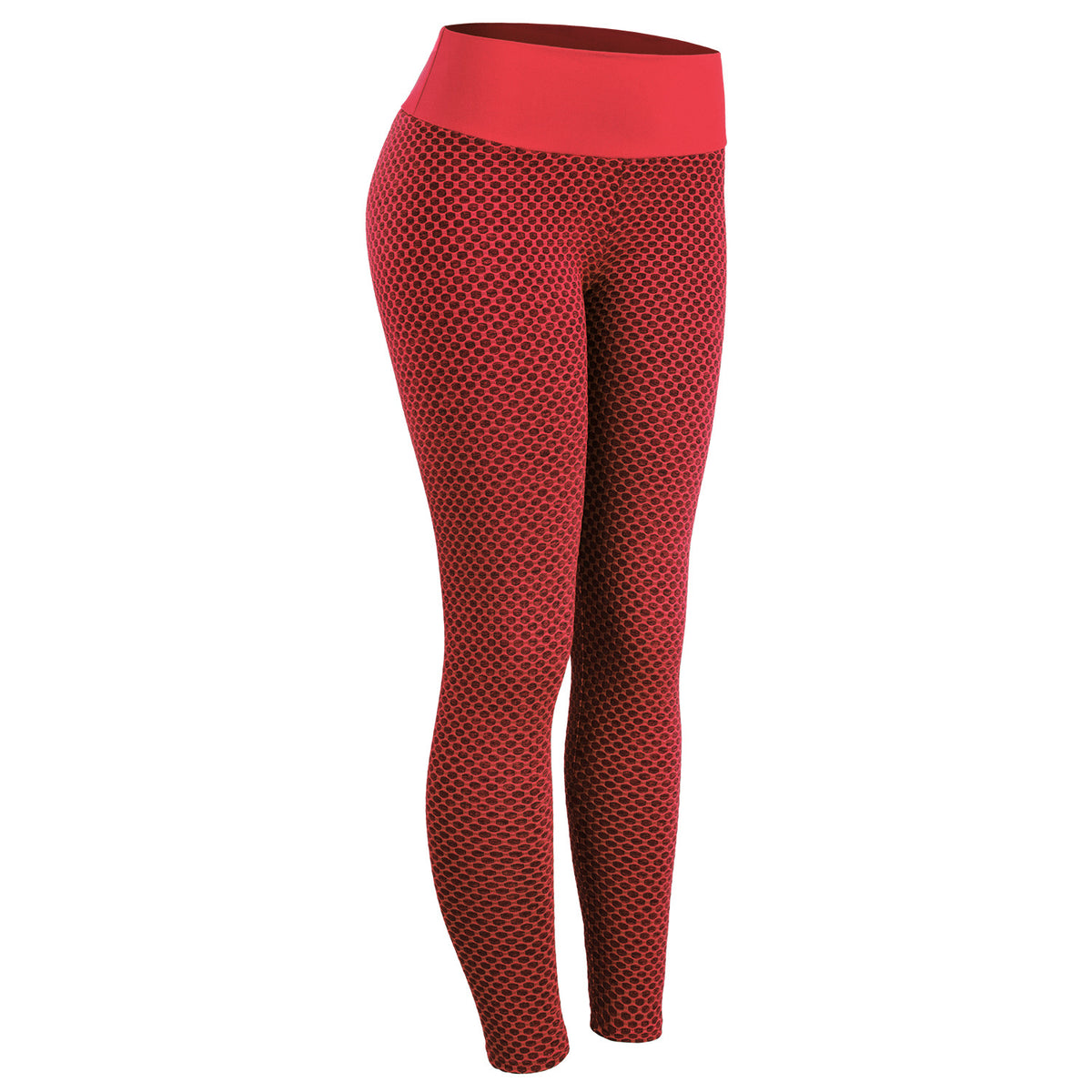 Legging texturé nid d'abeille rouge, taille haute