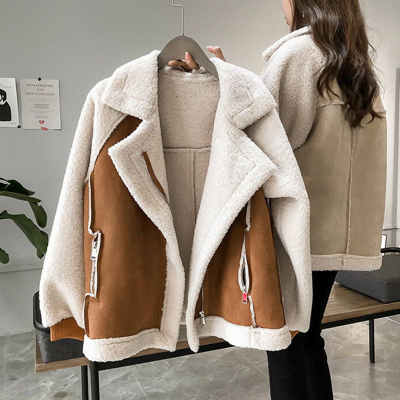 Veste aviateur camel à doublure mouton, vue de face