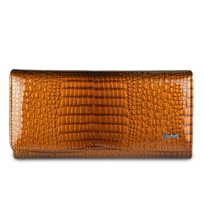 Portefeuille verni effet croco coloris bronze
