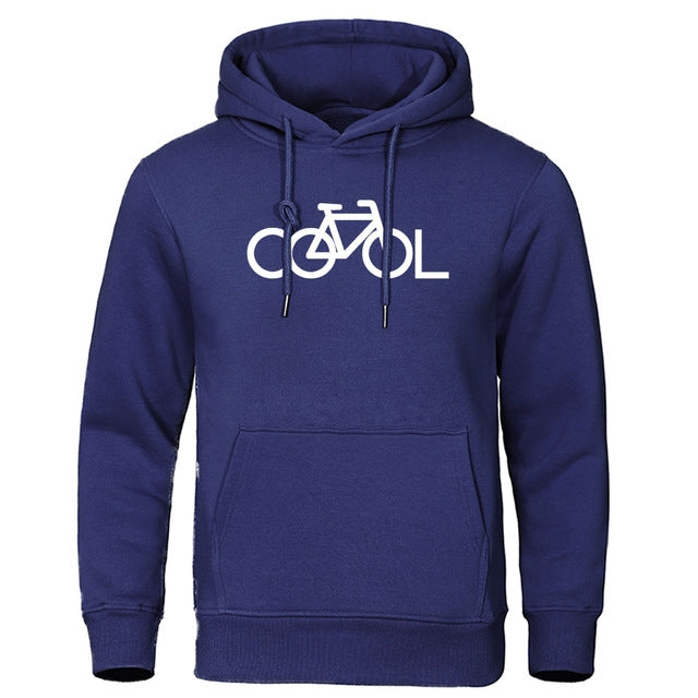 Sweat à capuche imprimé vélo, coloris bleu marine à imprimé blanc