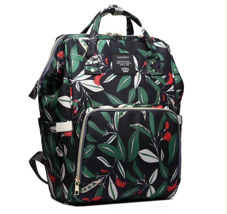 Sac à langer motif feuillage bleu