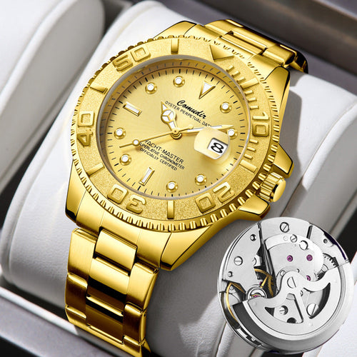 Montre Abysse style plongée cadran doré 42 mm bracelet acier