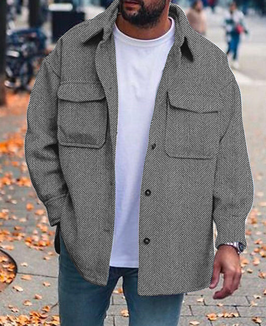 Surchemise homme gris chiné à chevrons, vue de face