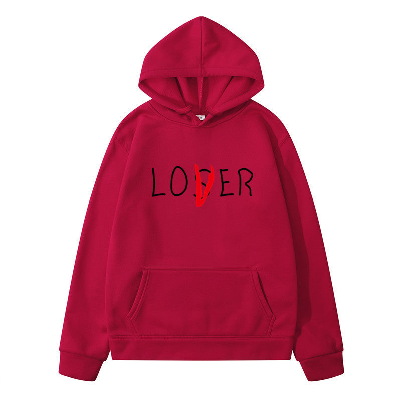 Sweat à capuche à imprimé lettrage, coloris rouge