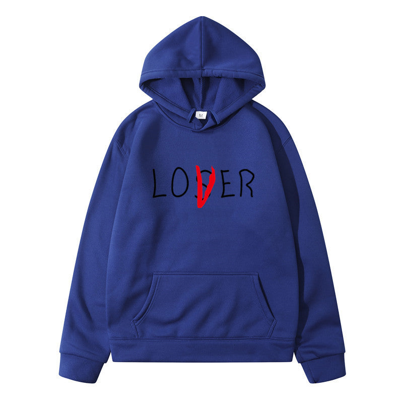 Sweat à capuche à imprimé lettrage, coloris bleu