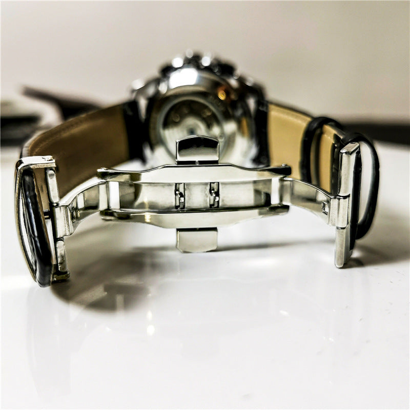 Montre Compas tout acier argenté, cadran blanc