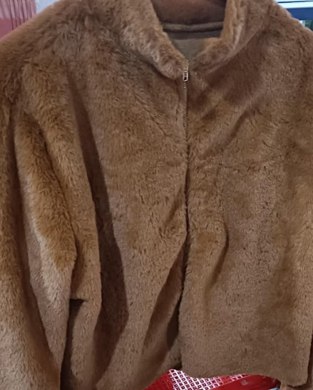 Veste polaire à col montant pour femme marron foncé — haut chaud d'hiver streetwear