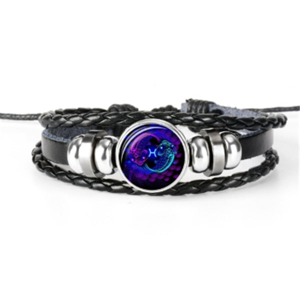 Cabochon constellation du Sagittaire sur bracelet en cuir tressé