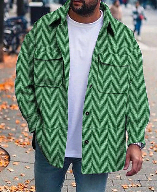 Surchemise homme verte à chevrons, vue de face