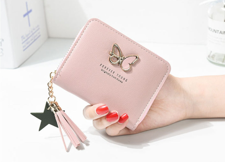 Porte-monnaie imprimé papillon, détail du zip