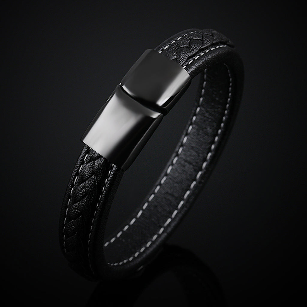 Bracelet Corsaire tressage multirang, cuir noir