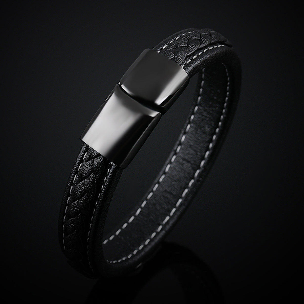 Bracelet Corsaire tressage multirang, cuir noir