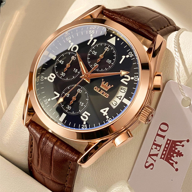 Montre homme Azur à cadran noir, boîtier argenté et bracelet cuir noir, vue de face