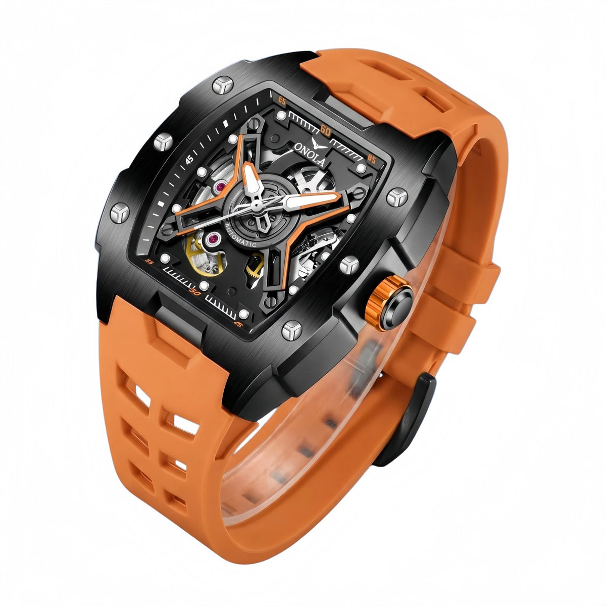 Montre Lagune or rose et noir, bracelet silicone