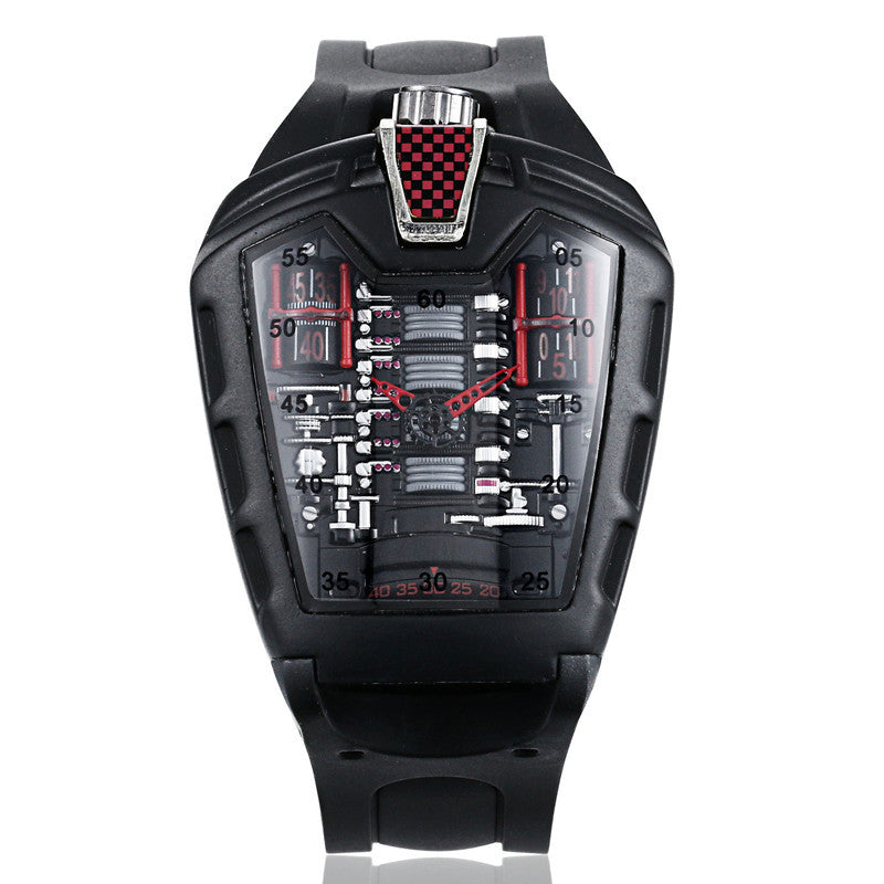 Montre Piston noire aux accents rouges, bracelet silicone