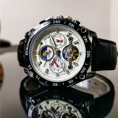 Montre automatique homme Compas, cadran multifonction, style décontracté