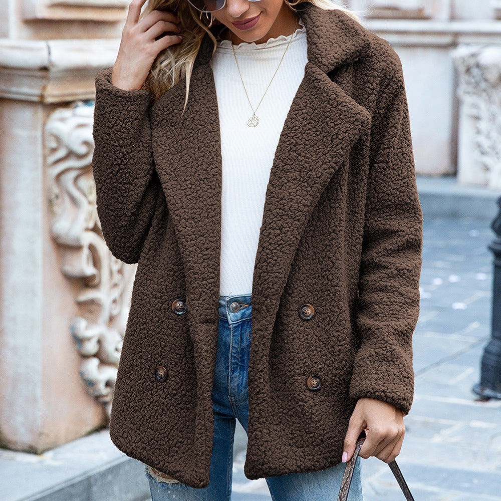Manteau bouclette, vue portée de trois quarts