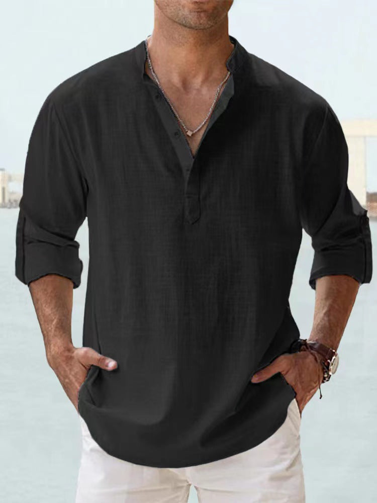 Chemise col mao noire, vue de face