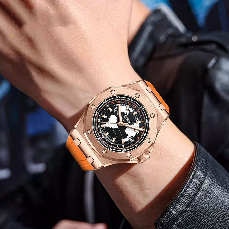 Montre Prisme portée au poignet, montre mécanique moderne