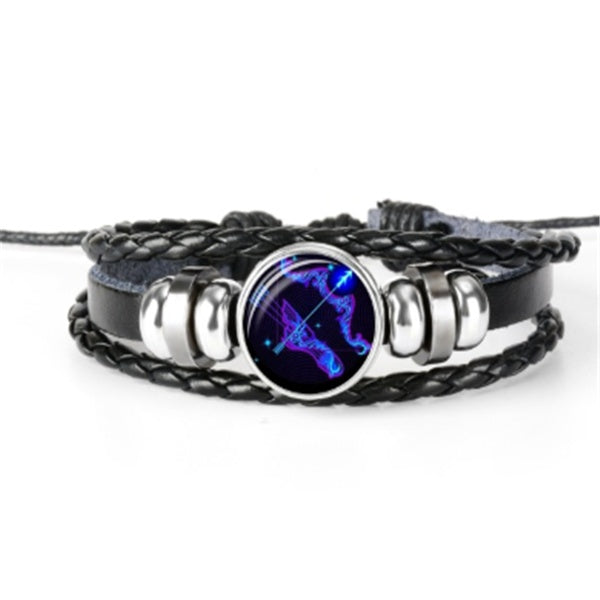 Cabochon constellation du Capricorne sur bracelet en cuir tressé
