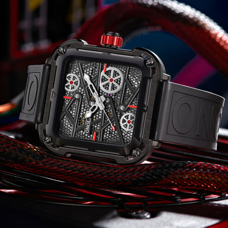 Montre homme Anatomie or rose et blanc, mouvement automatique visible