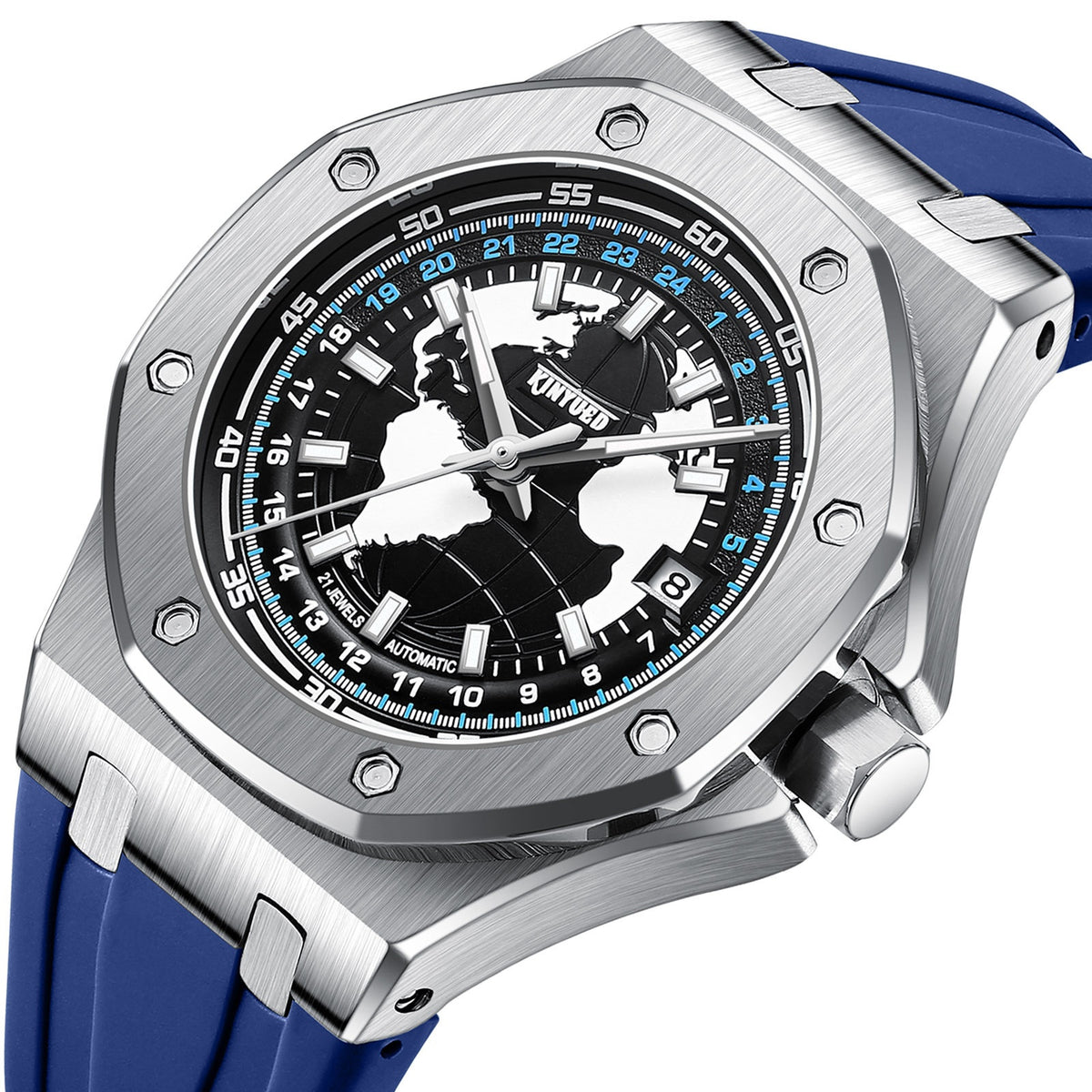 Montre Prisme coloris bleu, mécanisme visible