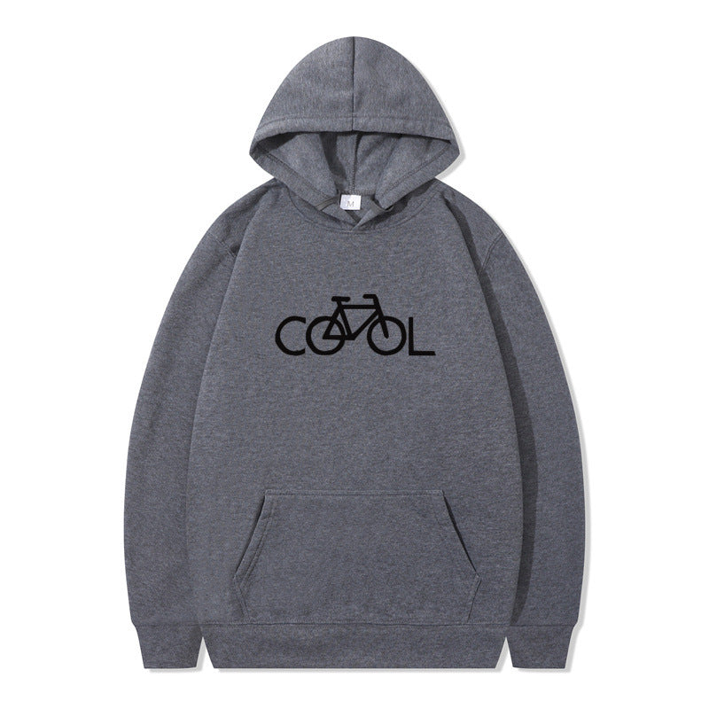 Sweat à capuche imprimé vélo, coloris gris à imprimé noir