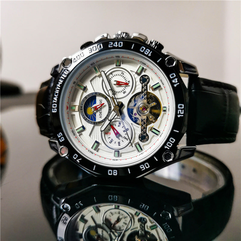 Montre Compas tout acier argenté, cadran noir