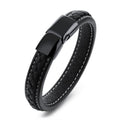 Bracelet Corsaire en cuir noir tressé, fermoir géométrique