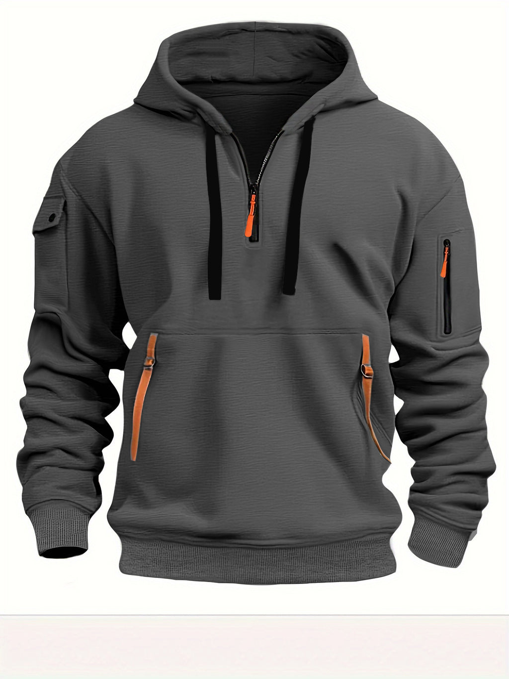 Sweat à capuche quart de zip gris foncé, vue de face