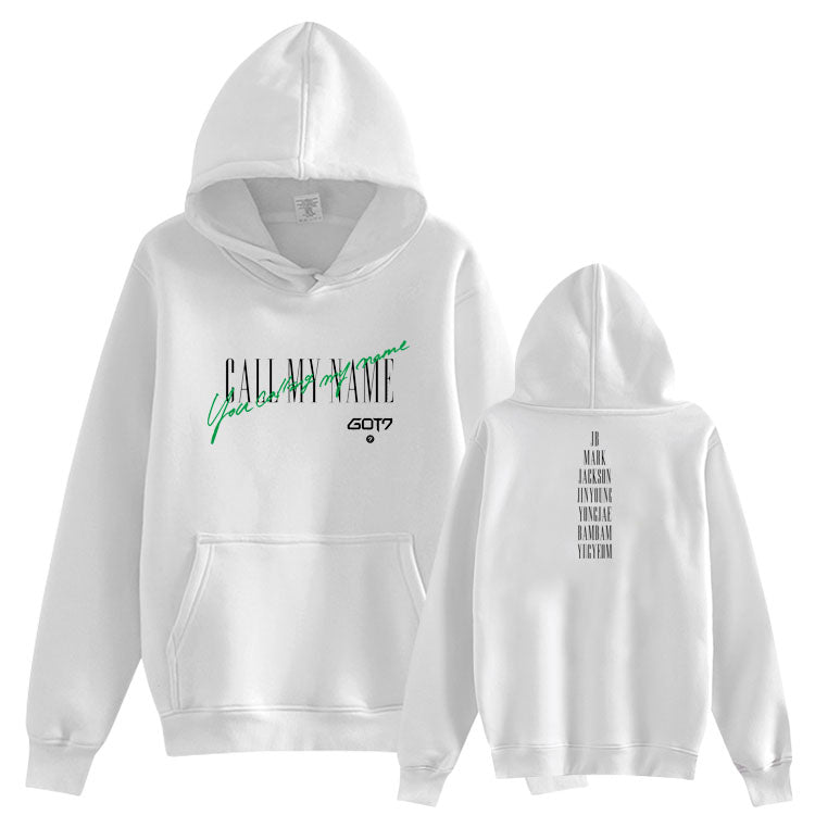 Sweat à capuche imprimé blanc, vues de face et de dos