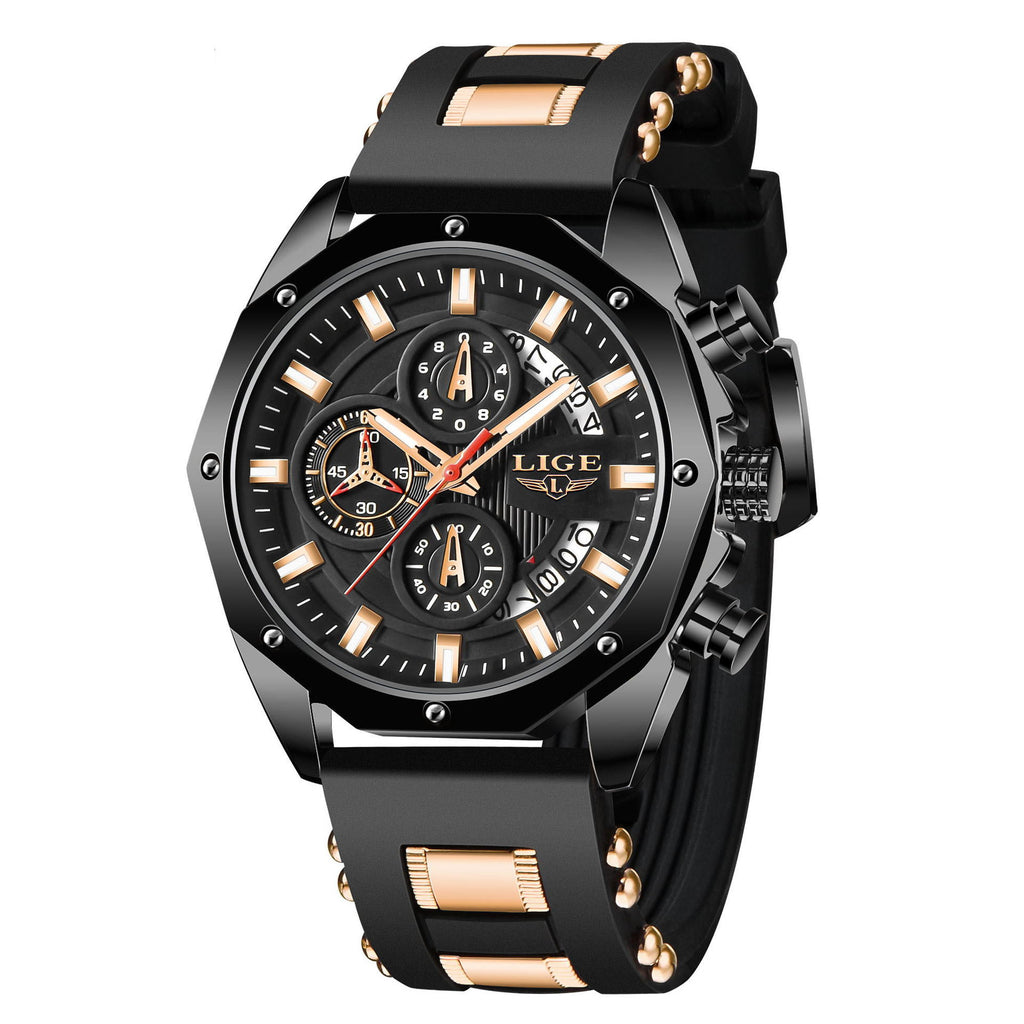 Montre homme Podium bracelet cuir, chronographe sport élégant