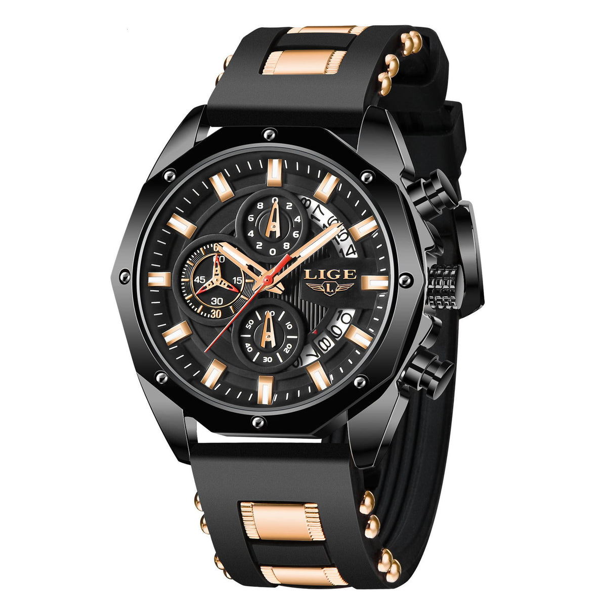 Montre homme Podium bracelet cuir, chronographe sport élégant