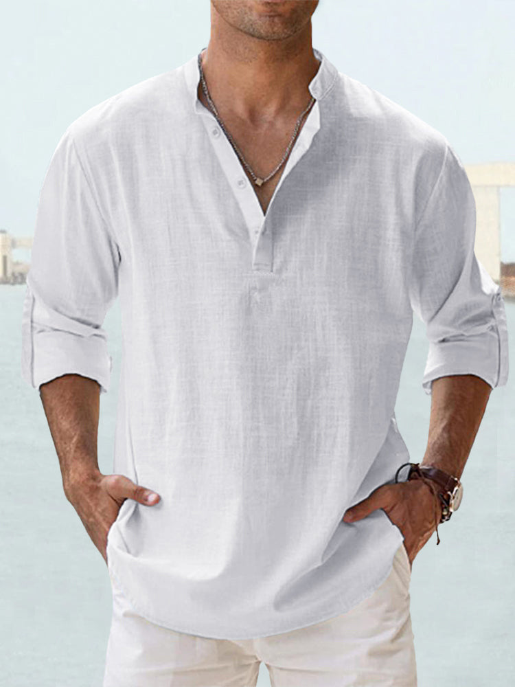 Chemise col mao blanche, portée de face