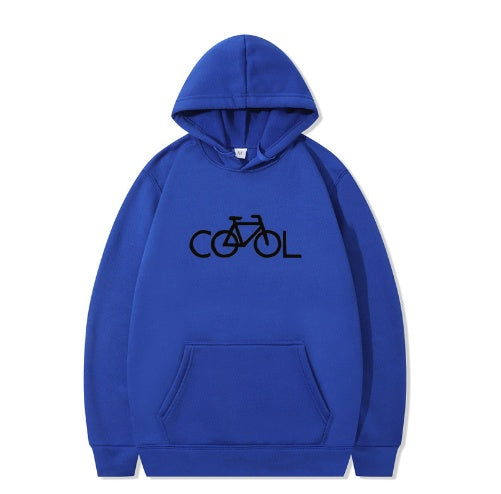 Sweat à capuche imprimé vélo, coloris bleu à imprimé noir
