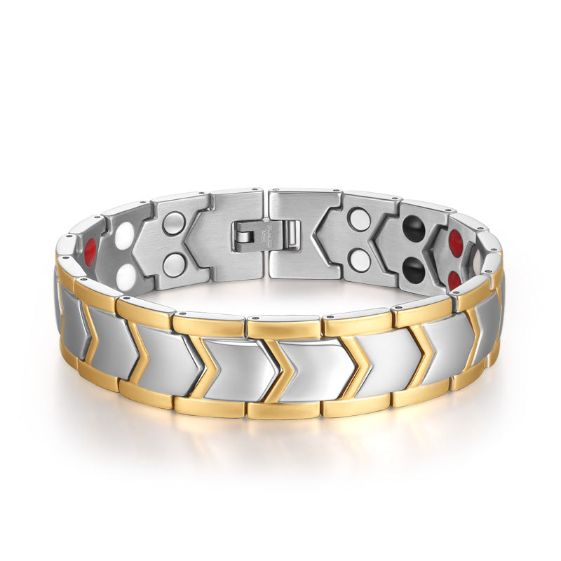 Bracelet homme Dynastie, double rang de maillons géométriques dorés