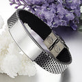 Bracelet homme Gentleman, cuir et acier titane, finition lisse