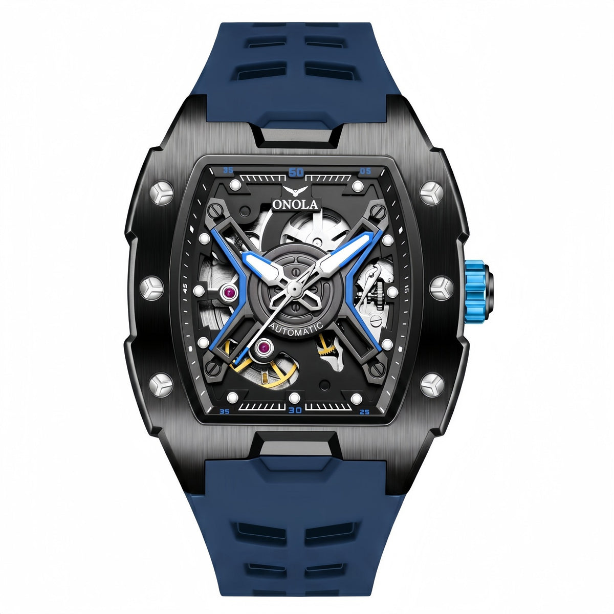 Montre Lagune argenté et rouge, bracelet silicone
